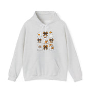 Halloween Ghost Reading Books Hoodie — Cute Ghosts with Orange Coquette Bows Sweatshirt