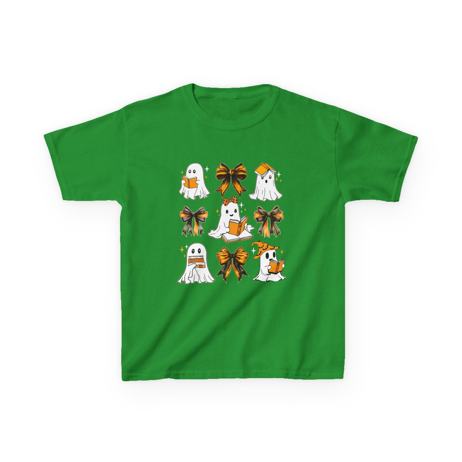 Kids Halloween Ghosts T‑Shirt — Cute Ghosts & Orange Bows Kids Tee