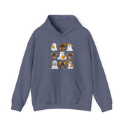Halloween Ghost Reading Books Hoodie — Cute Ghosts with Orange Coquette Bows Sweatshirt