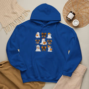 Halloween Ghost Reading Books Hoodie — Cute Ghosts with Orange Coquette Bows Sweatshirt