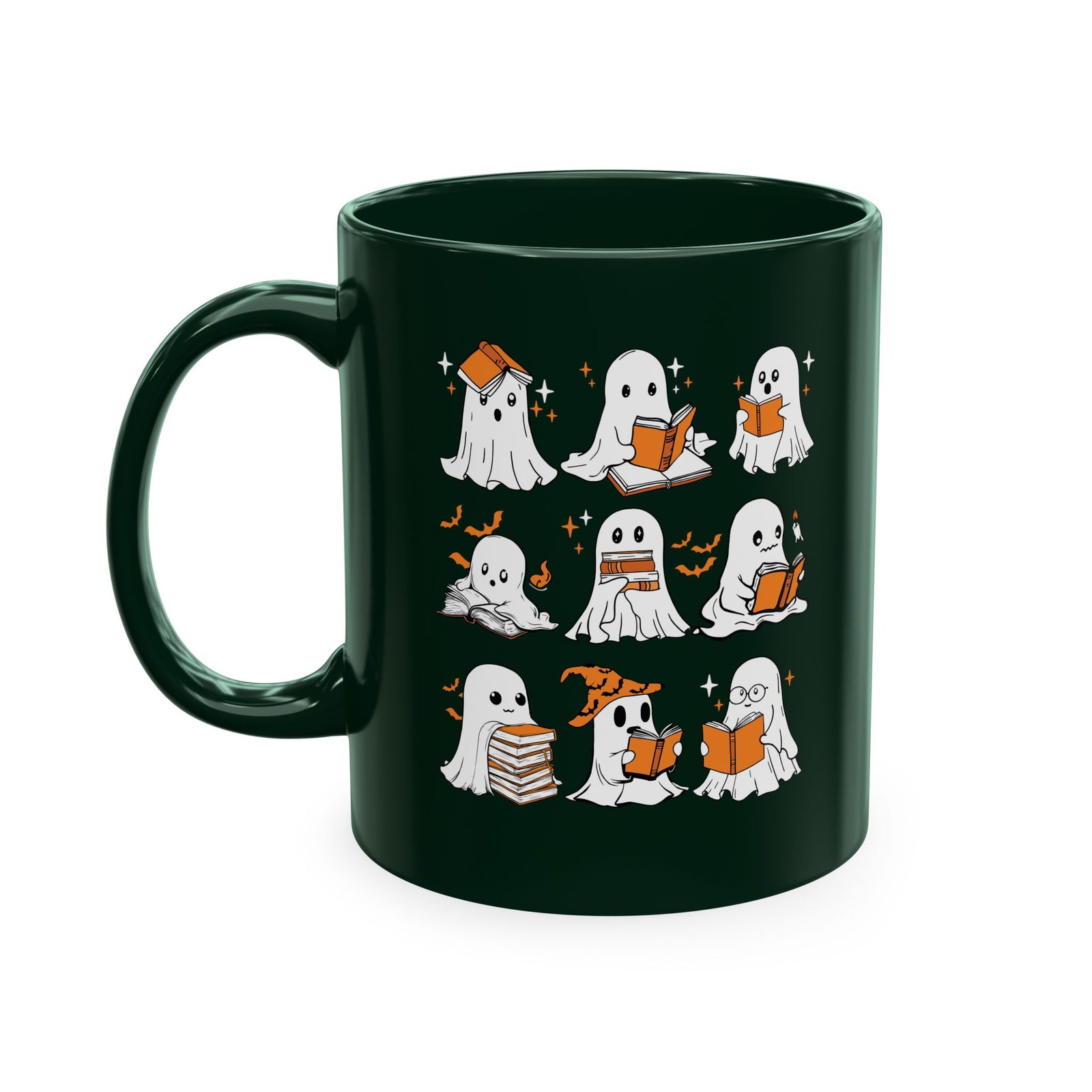 Funny Ghosts Reading Books, 11 oz Ceramic Mug, Halloween Mug Gifts For Reading Lovers