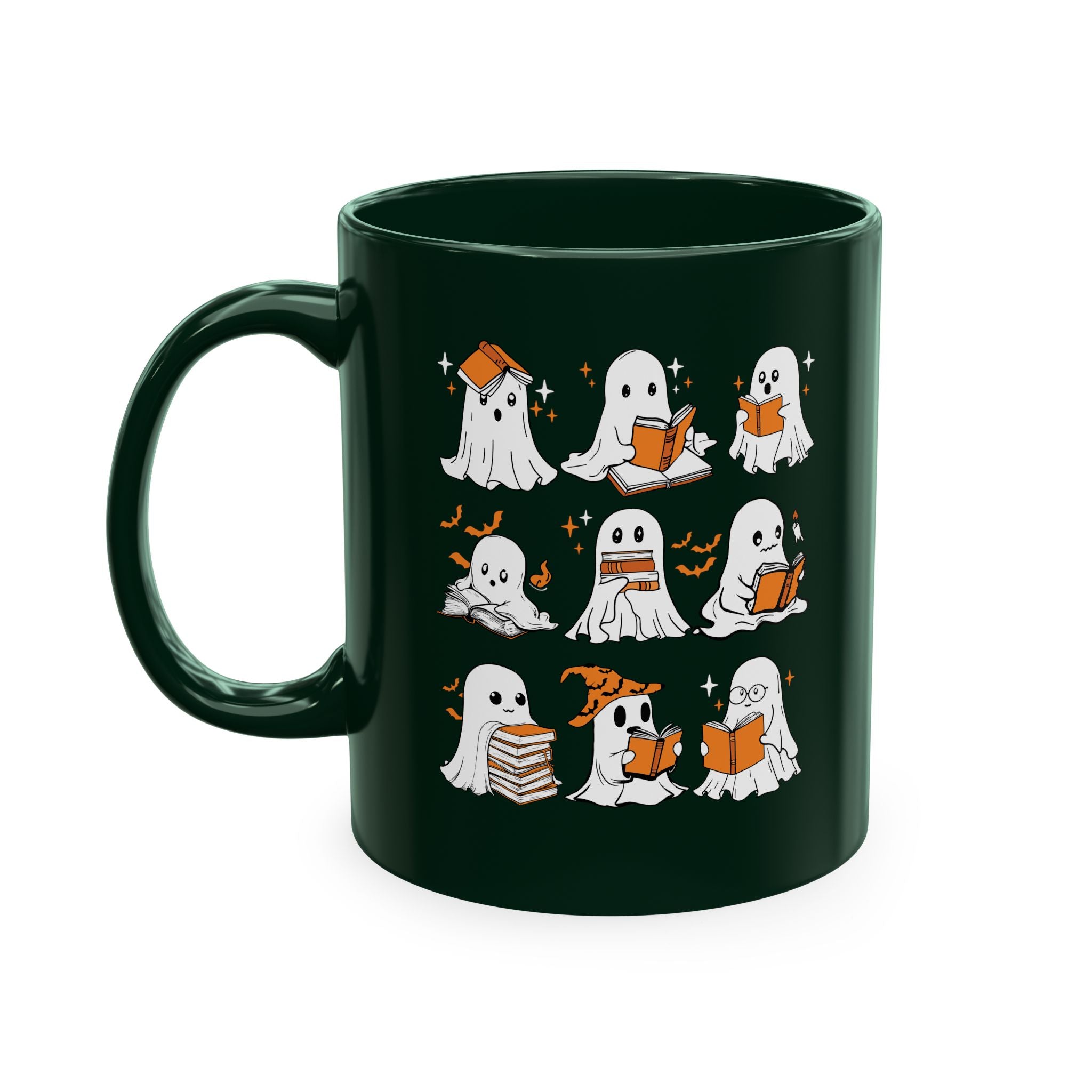 Funny Ghosts Reading Books, 11 oz Ceramic Mug, Halloween Mug Gifts For Reading Lovers