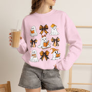 Halloween Ghosts & Bows Sweatshirt — Cute Orange Ghost Crewneck