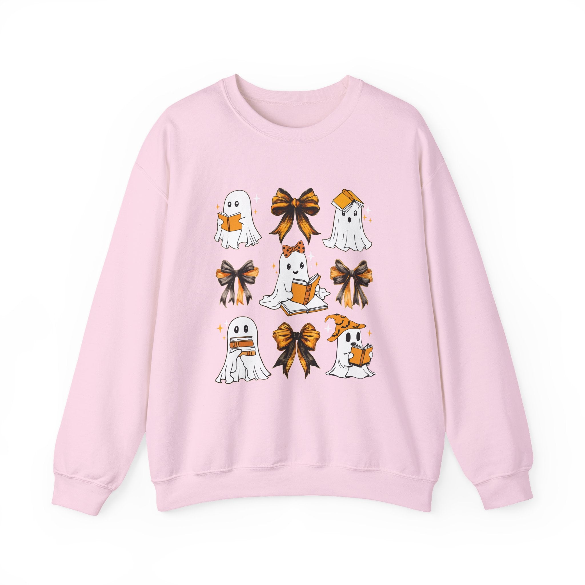 Halloween Ghosts & Bows Sweatshirt — Cute Orange Ghost Crewneck