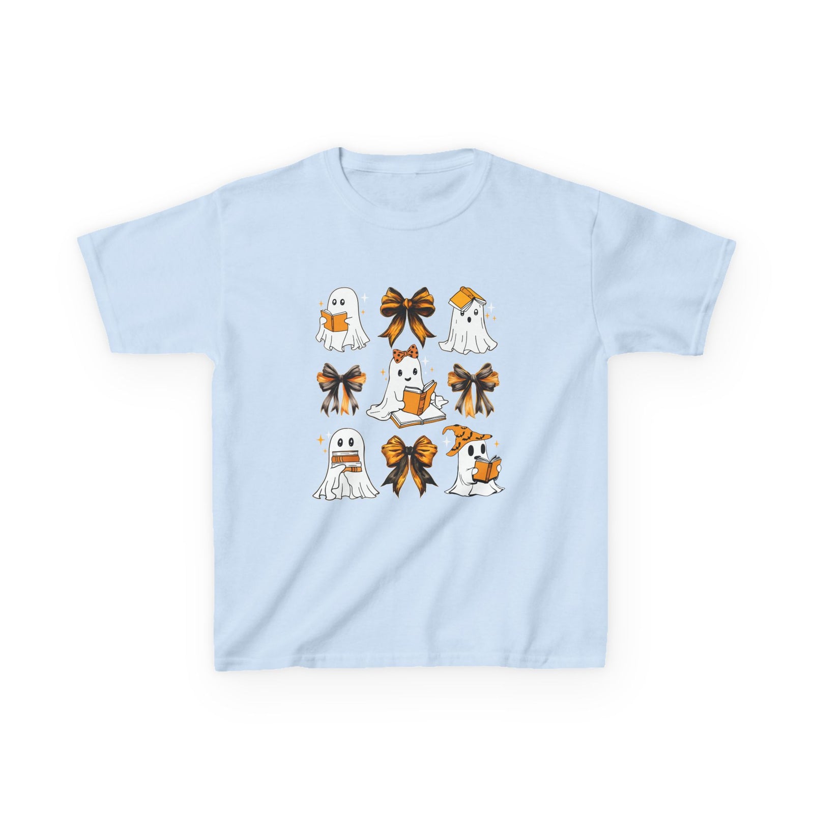 Kids Halloween Ghosts T‑Shirt — Cute Ghosts & Orange Bows Kids Tee