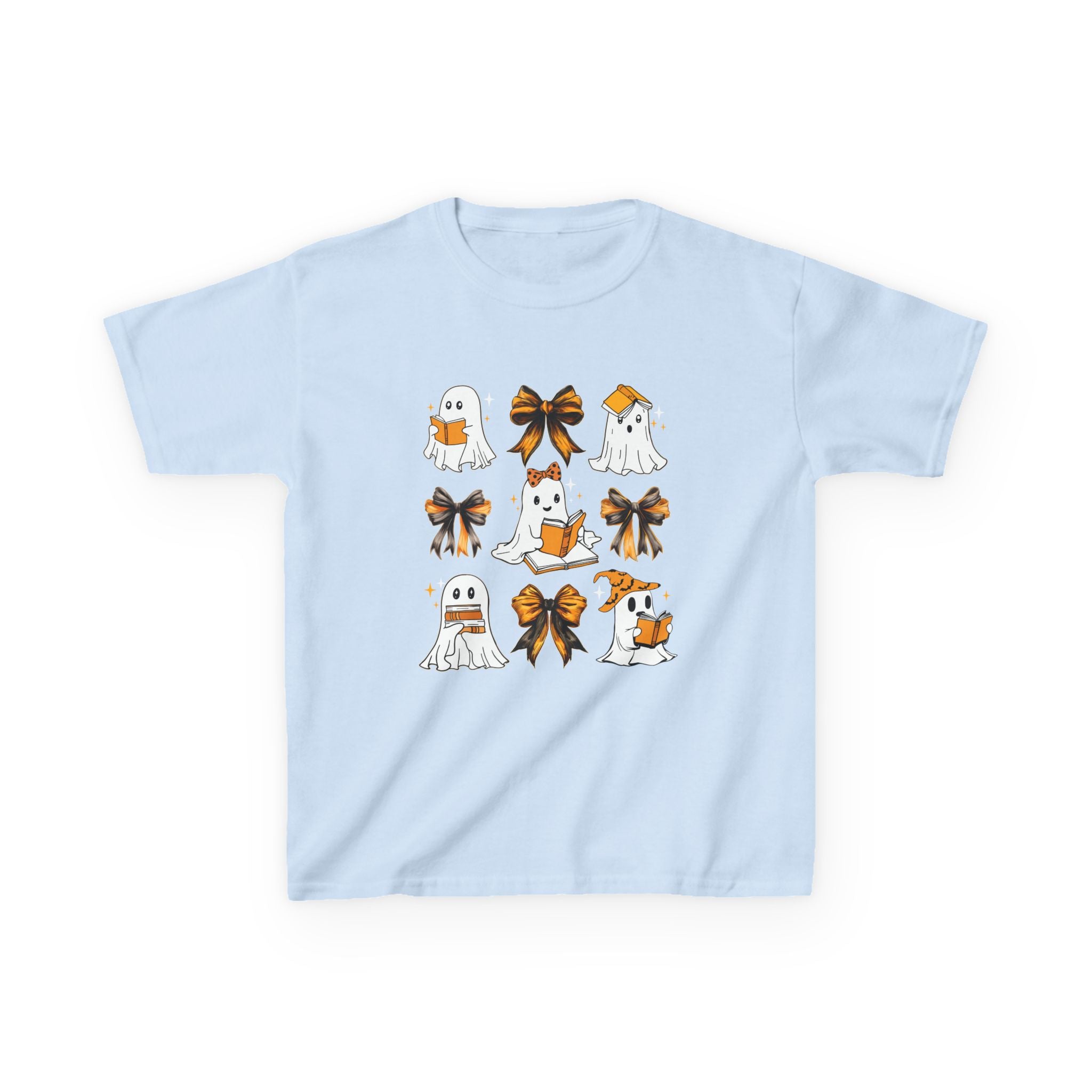 Kids Halloween Ghosts T‑Shirt — Cute Ghosts & Orange Bows Kids Tee