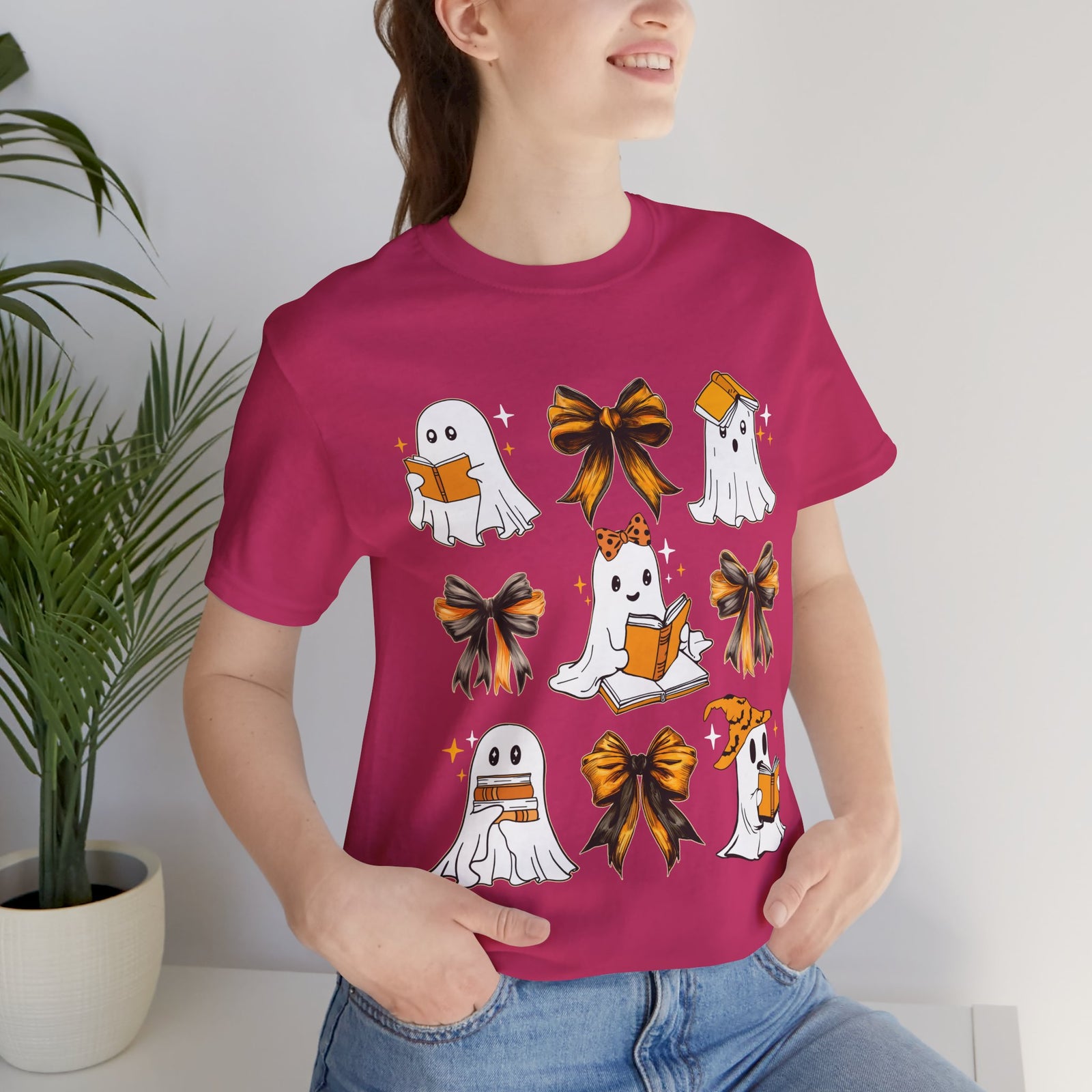 Halloween Ghosts Reading, Funny Halloween Ghost Crew Shirt For Women, Girl, Reading Lover