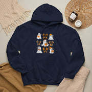 Halloween Ghost Reading Books Hoodie — Cute Ghosts with Orange Coquette Bows Sweatshirt