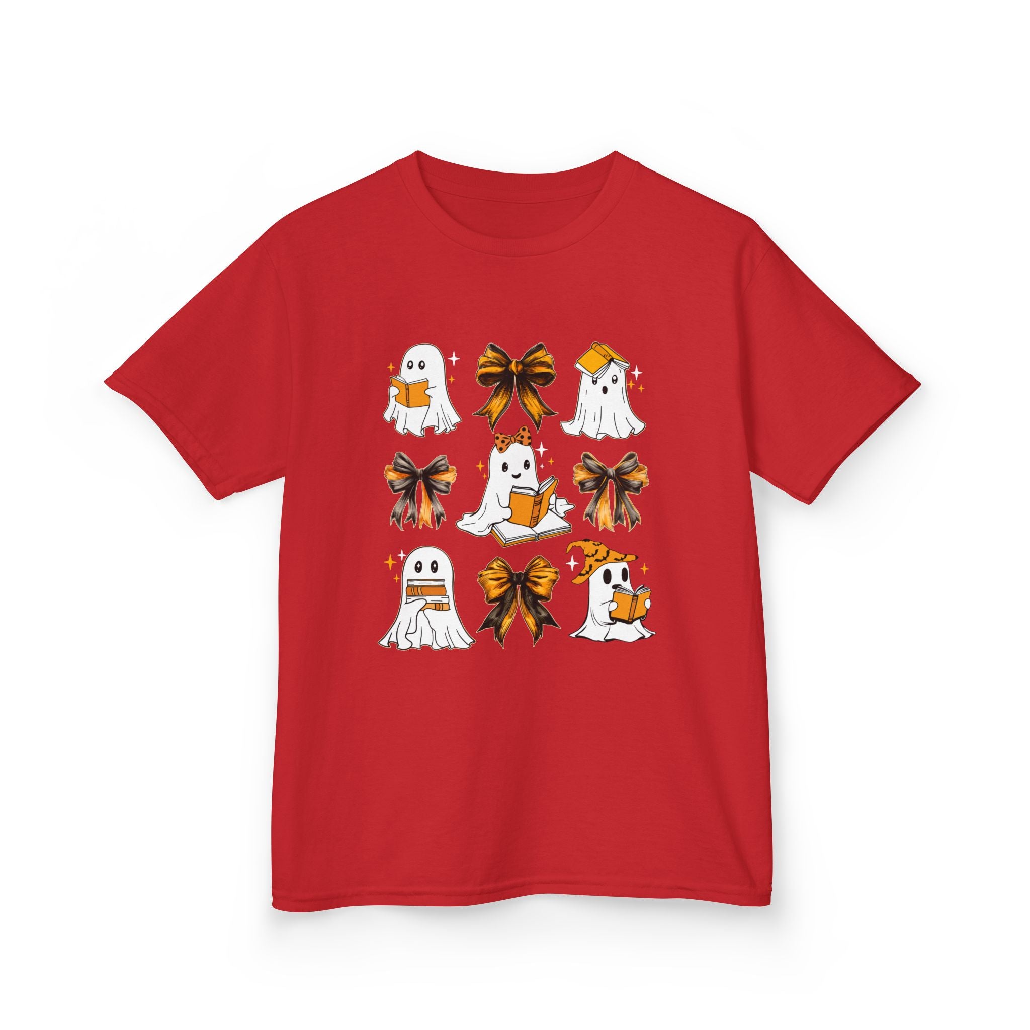 Kids Halloween Ghosts T‑Shirt — Cute Ghosts & Orange Bows Kids Tee