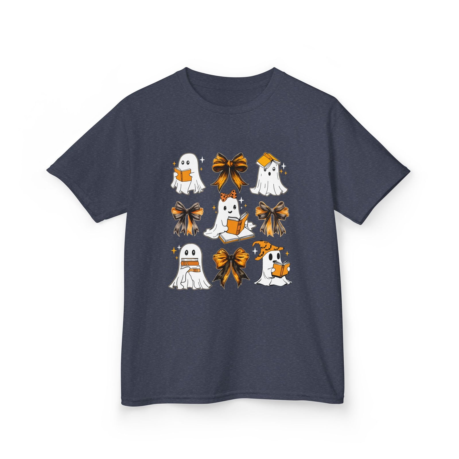 Kids Halloween Ghosts T‑Shirt — Cute Ghosts & Orange Bows Kids Tee
