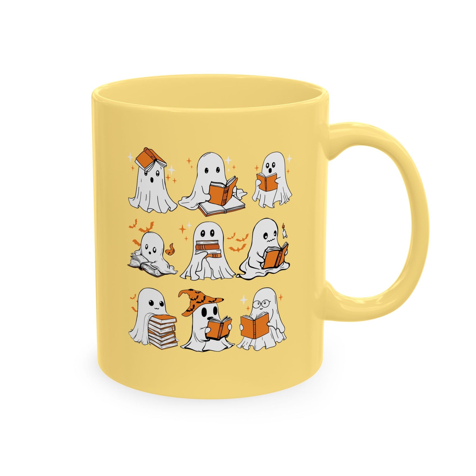 Funny Ghosts Reading Books, 11 oz Ceramic Mug, Halloween Mug Gifts For Reading Lovers