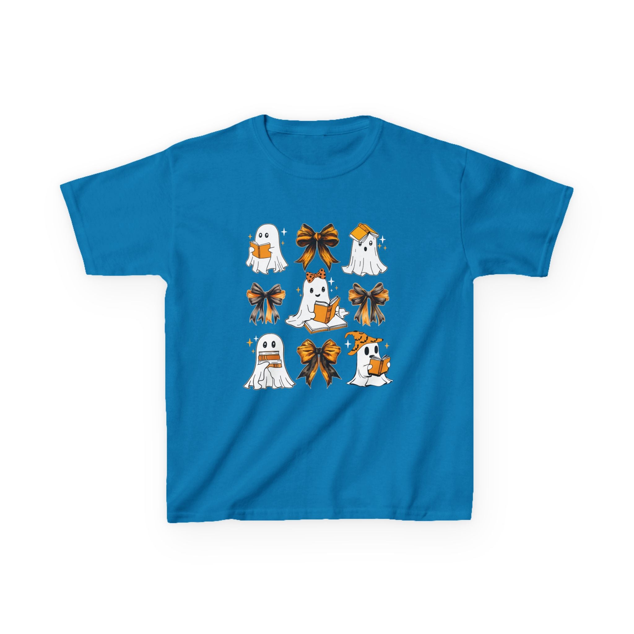 Kids Halloween Ghosts T‑Shirt — Cute Ghosts & Orange Bows Kids Tee