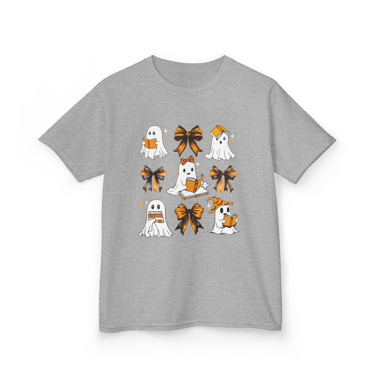 Kids Halloween Ghosts T‑Shirt — Cute Ghosts & Orange Bows Kids Tee