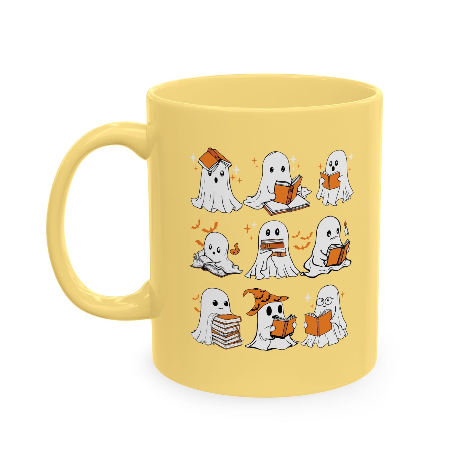 Funny Ghosts Reading Books, 11 oz Ceramic Mug, Halloween Mug Gifts For Reading Lovers