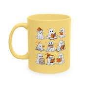 Funny Ghosts Reading Books, 11 oz Ceramic Mug, Halloween Mug Gifts For Reading Lovers
