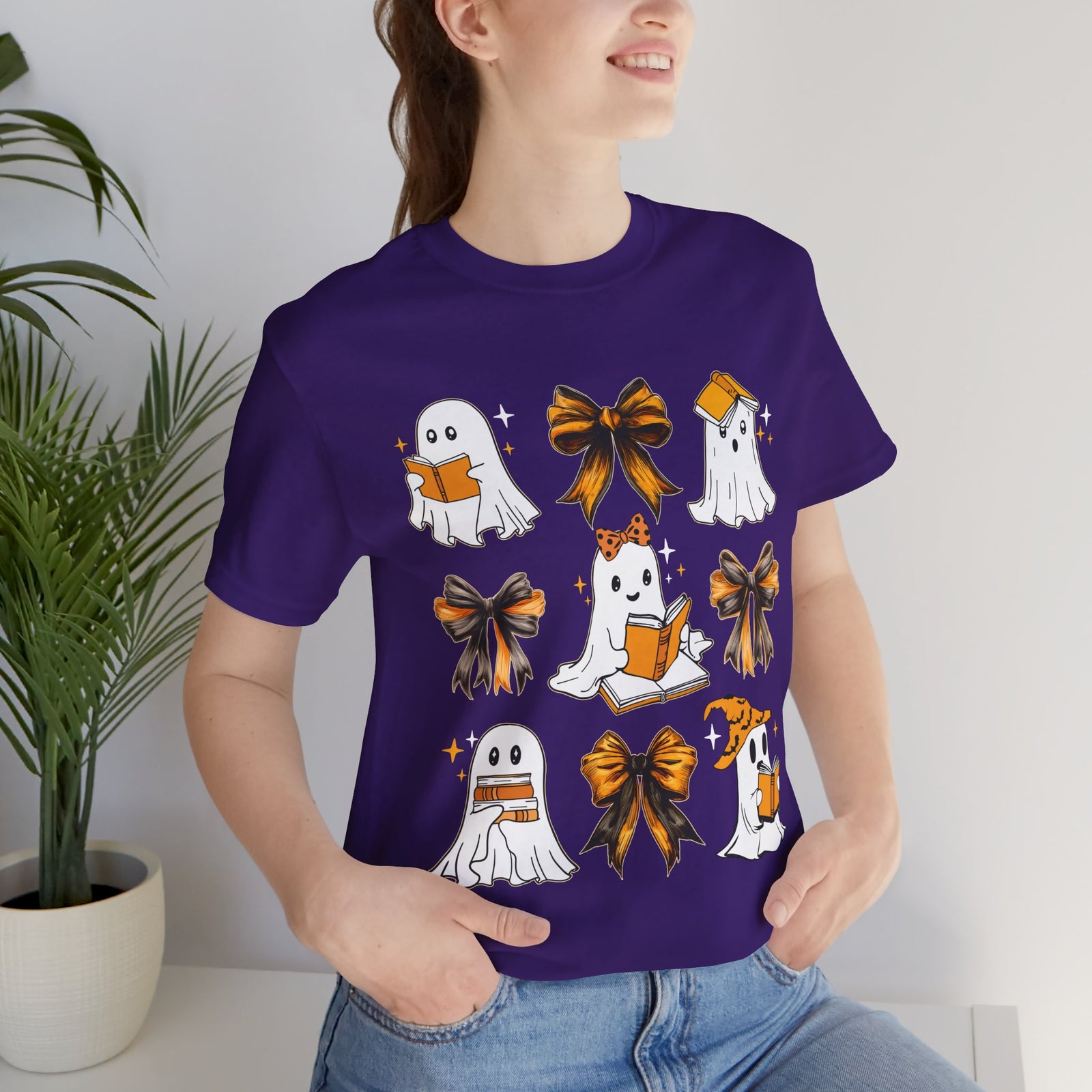 Halloween Ghosts Reading, Funny Halloween Ghost Crew Shirt For Women, Girl, Reading Lover