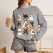 Halloween Ghosts & Bows Sweatshirt — Cute Orange Ghost Crewneck