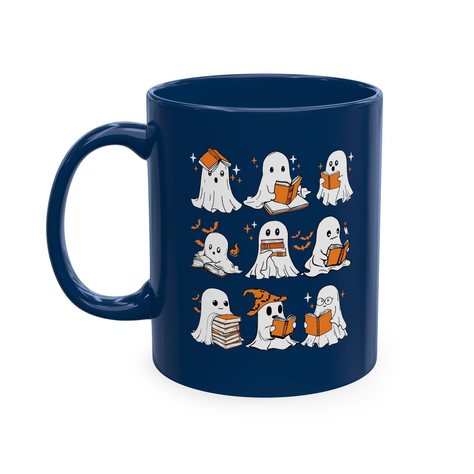 Funny Ghosts Reading Books, 11 oz Ceramic Mug, Halloween Mug Gifts For Reading Lovers