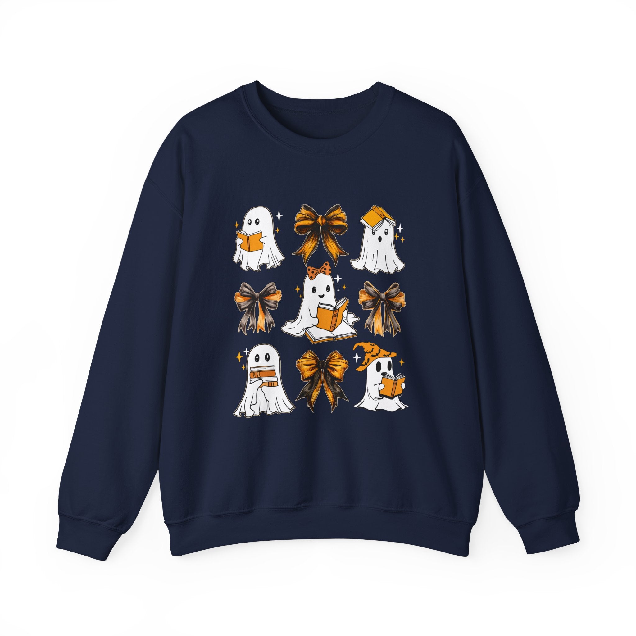 Halloween Ghosts & Bows Sweatshirt — Cute Orange Ghost Crewneck