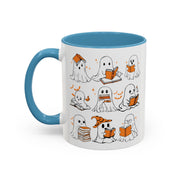 Halloween Ghost Reading Coffee Mug – Cute Spooky Booklover Accent Mug (11/15oz)