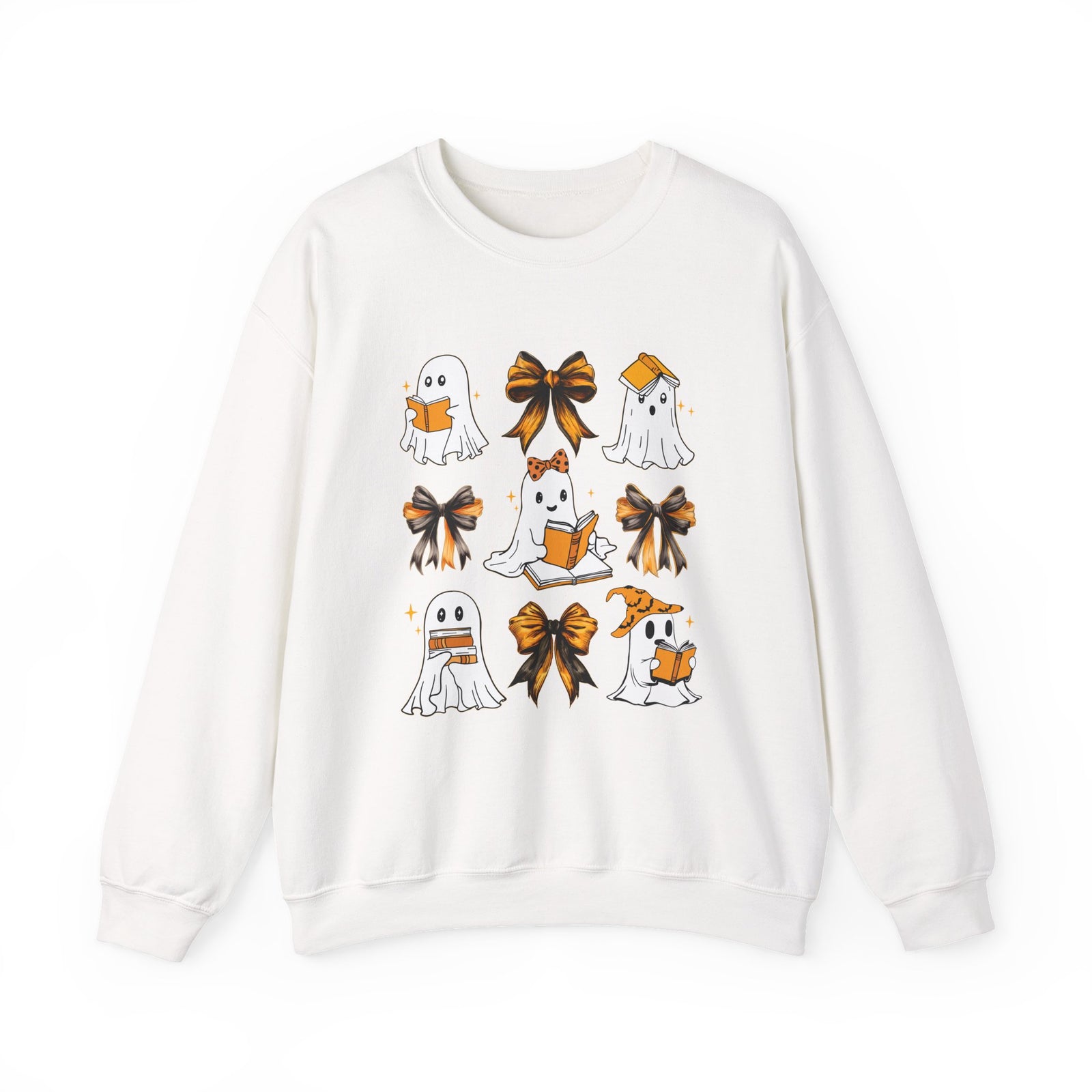 Halloween Ghosts & Bows Sweatshirt — Cute Orange Ghost Crewneck
