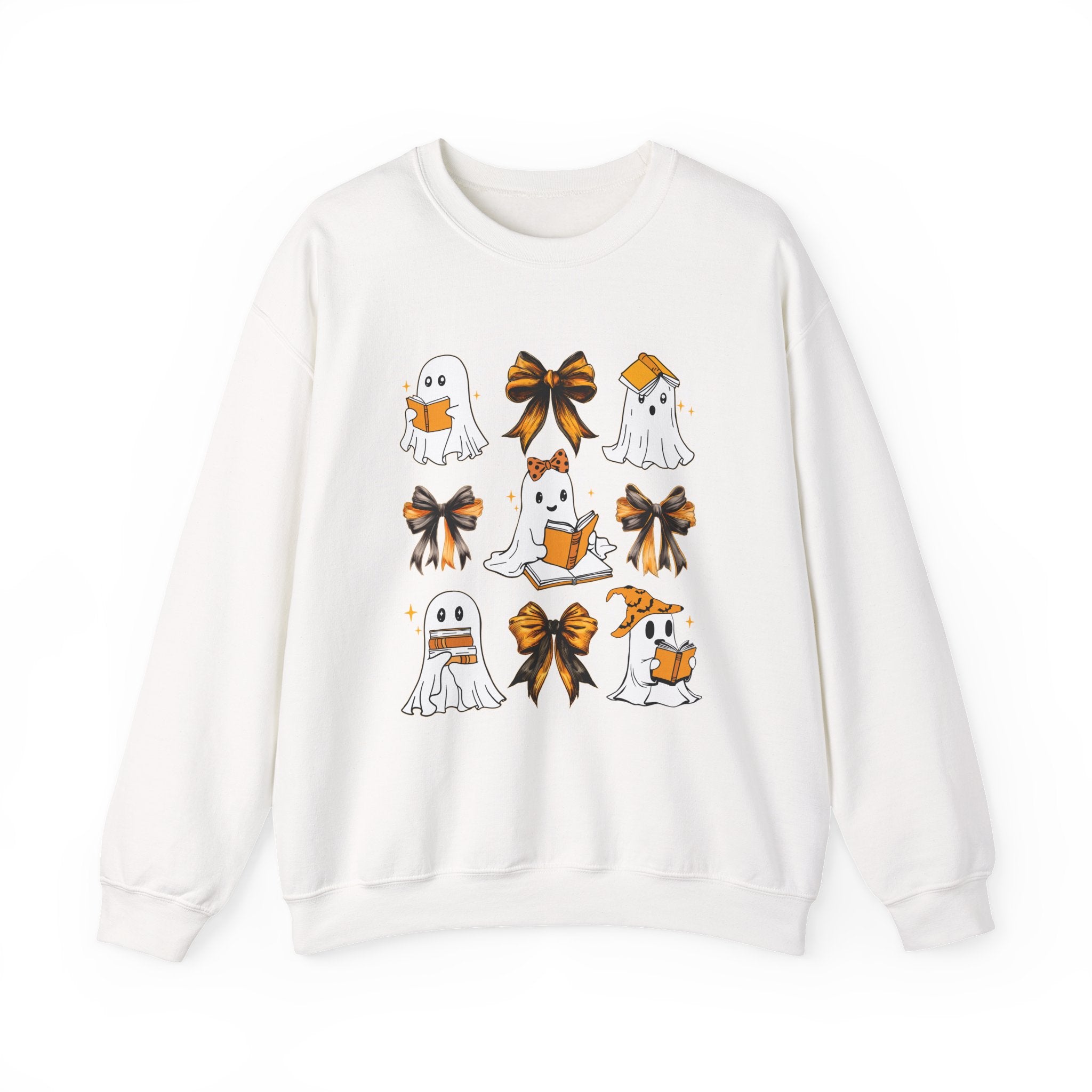 Halloween Ghosts & Bows Sweatshirt — Cute Orange Ghost Crewneck