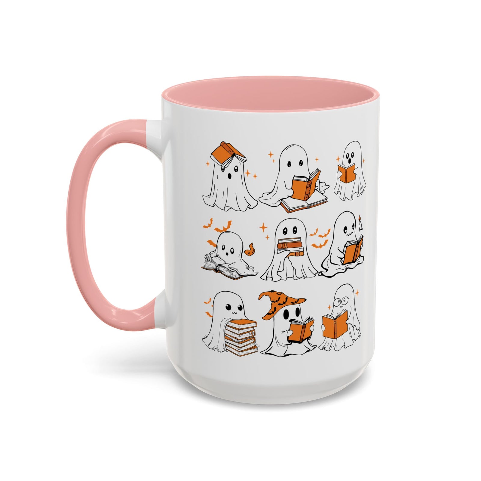 Halloween Ghost Reading Coffee Mug – Cute Spooky Booklover Accent Mug (11/15oz)