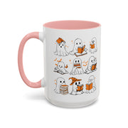 Halloween Ghost Reading Coffee Mug – Cute Spooky Booklover Accent Mug (11/15oz)