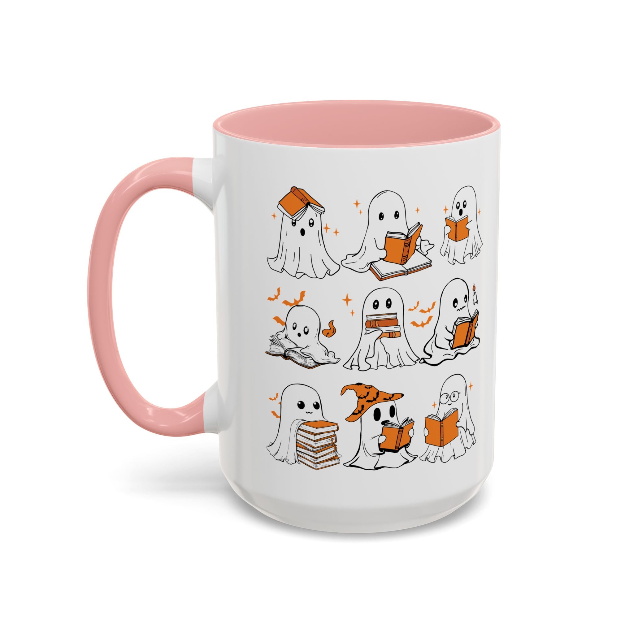 Halloween Ghost Reading Coffee Mug – Cute Spooky Booklover Accent Mug (11/15oz)