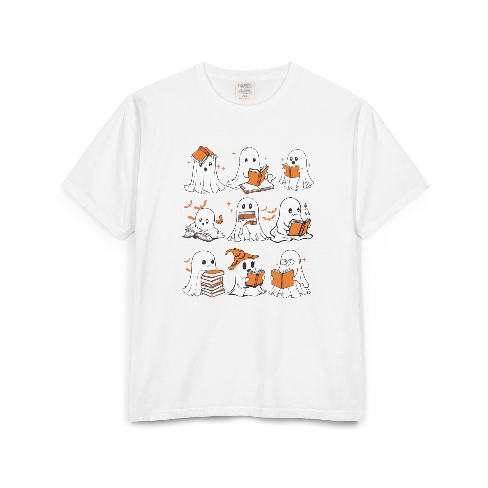 Comfort Colors T-shirt, Halloween Ghost Book Club T-Shirt, Cute Reading Ghosts Halloween T-shirt