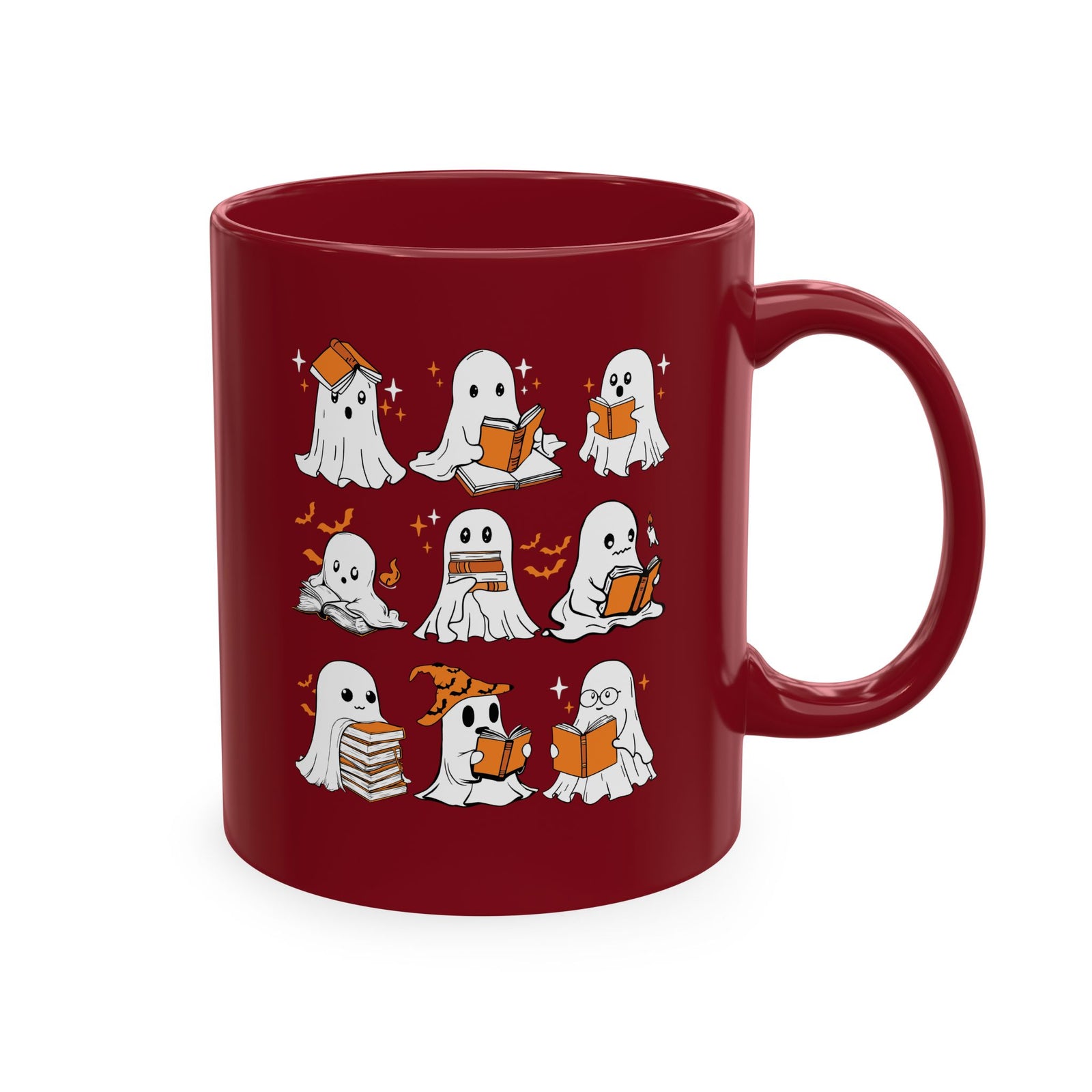 Funny Ghosts Reading Books, 11 oz Ceramic Mug, Halloween Mug Gifts For Reading Lovers