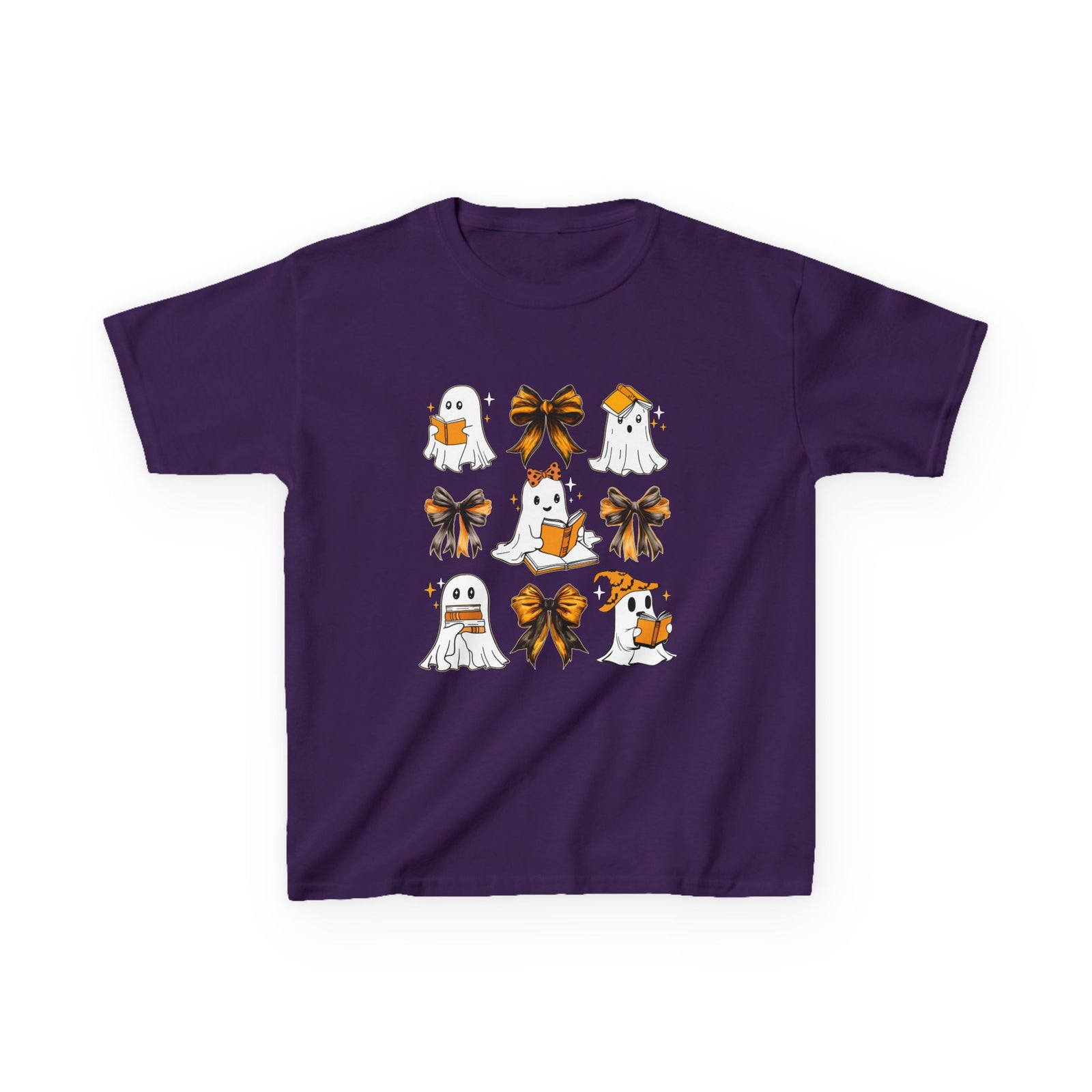 Kids Halloween Ghosts T‑Shirt — Cute Ghosts & Orange Bows Kids Tee