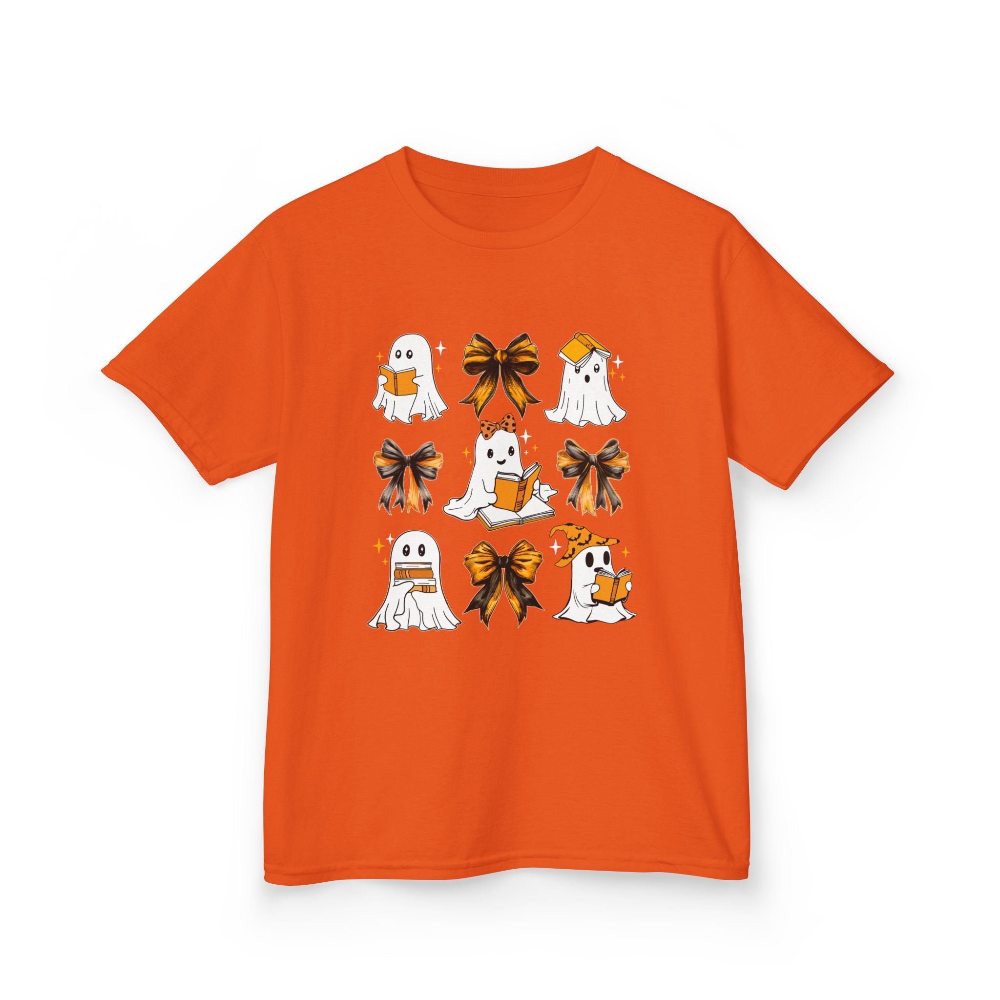 Kids Halloween Ghosts T‑Shirt — Cute Ghosts & Orange Bows Kids Tee