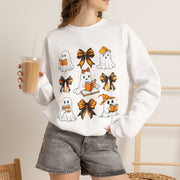 Halloween Ghosts & Bows Sweatshirt — Cute Orange Ghost Crewneck