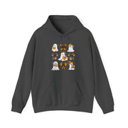 Halloween Ghost Reading Books Hoodie — Cute Ghosts with Orange Coquette Bows Sweatshirt
