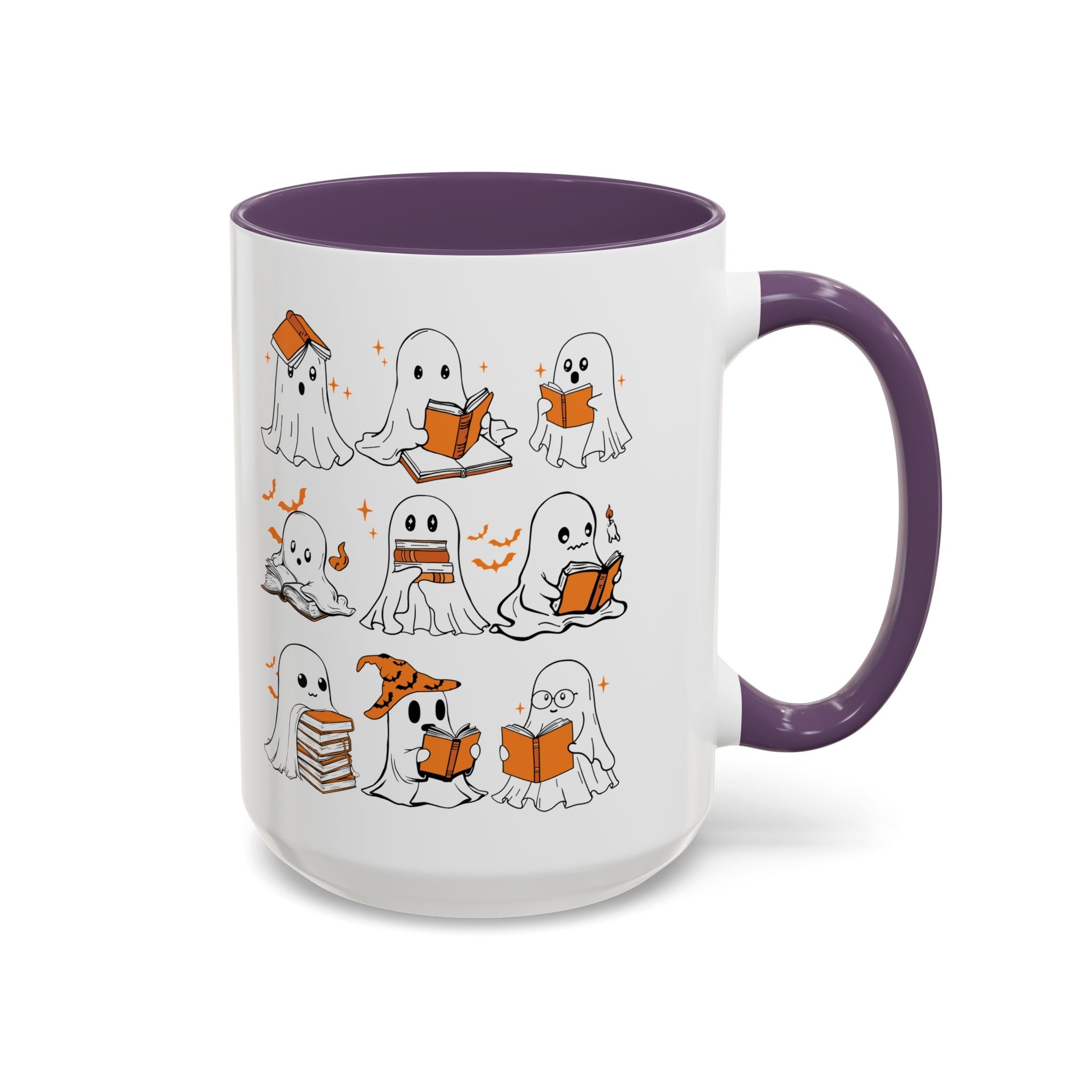 Halloween Ghost Reading Coffee Mug – Cute Spooky Booklover Accent Mug (11/15oz)