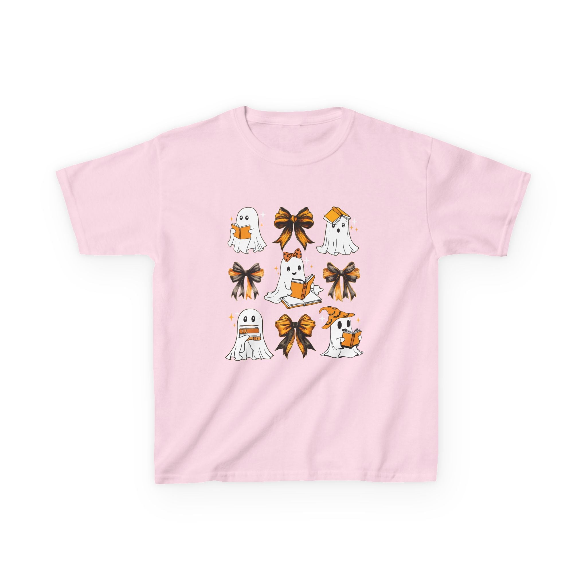 Kids Halloween Ghosts T‑Shirt — Cute Ghosts & Orange Bows Kids Tee