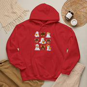 Halloween Ghost Reading Books Hoodie — Cute Ghosts with Orange Coquette Bows Sweatshirt