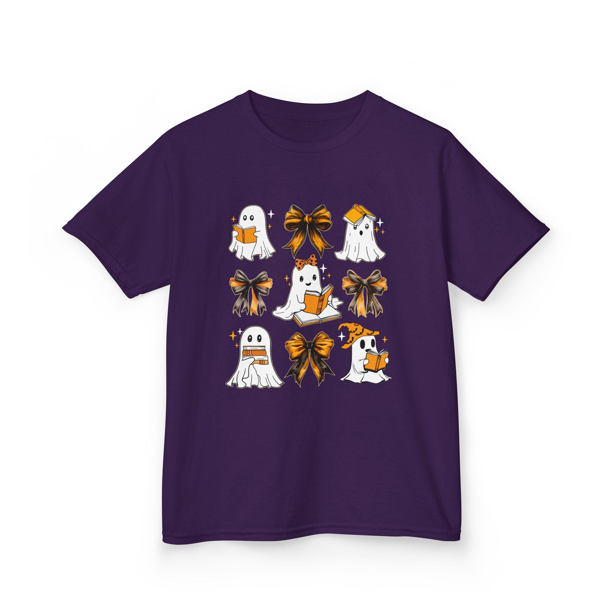 Kids Halloween Ghosts T‑Shirt — Cute Ghosts & Orange Bows Kids Tee