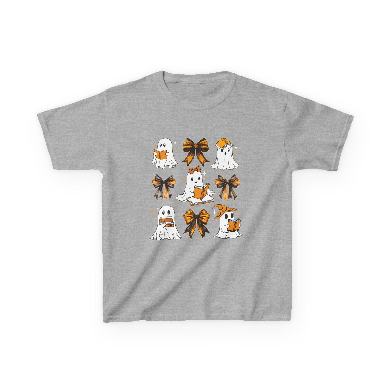 Kids Halloween Ghosts T‑Shirt — Cute Ghosts & Orange Bows Kids Tee