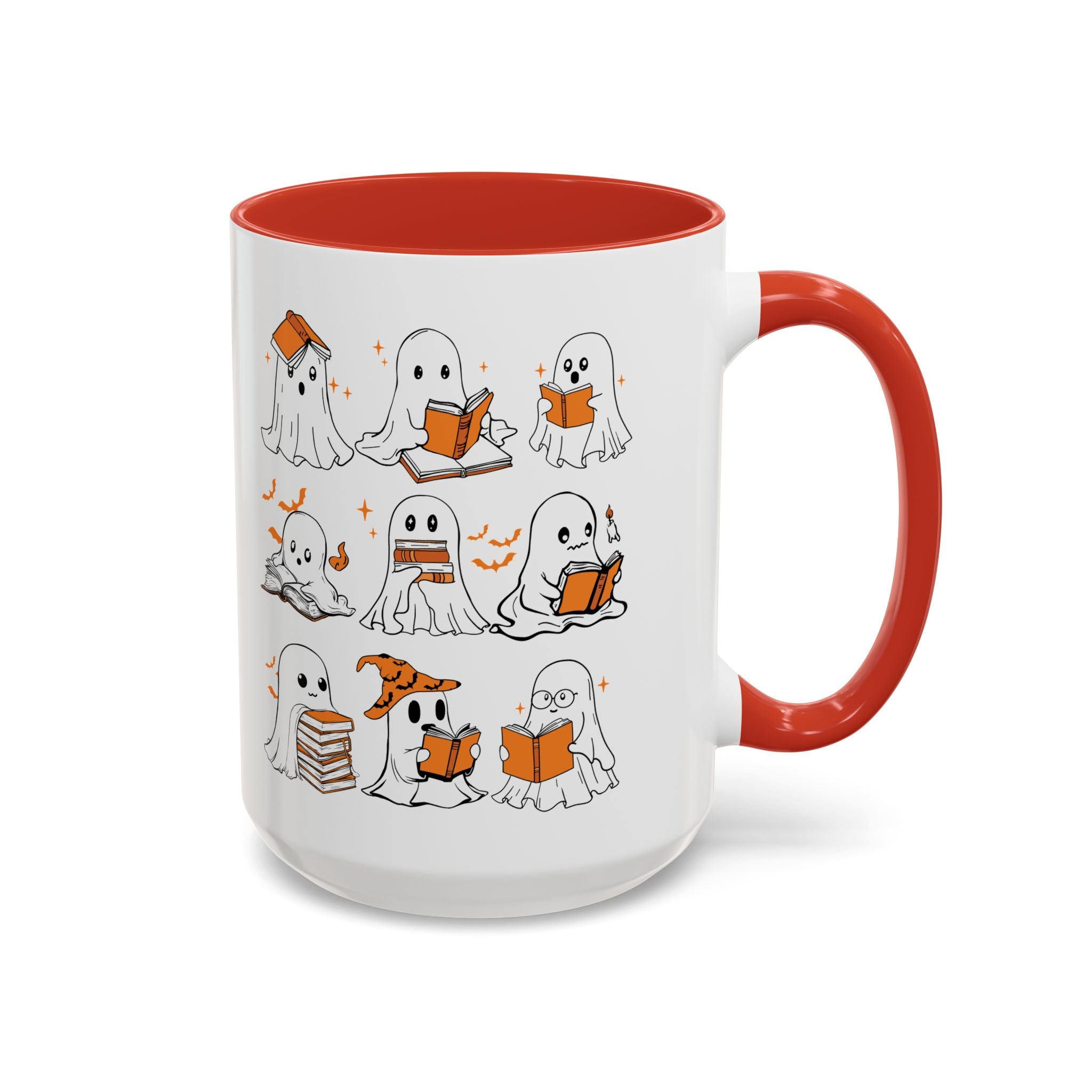Halloween Ghost Reading Coffee Mug – Cute Spooky Booklover Accent Mug (11/15oz)