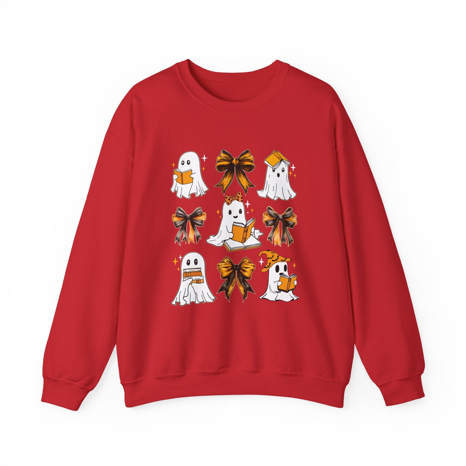 Halloween Ghosts & Bows Sweatshirt — Cute Orange Ghost Crewneck