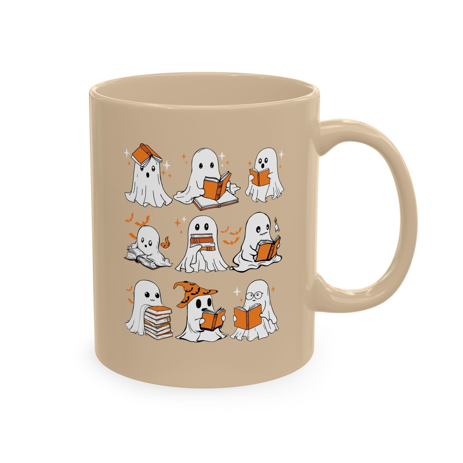 Funny Ghosts Reading Books, 11 oz Ceramic Mug, Halloween Mug Gifts For Reading Lovers