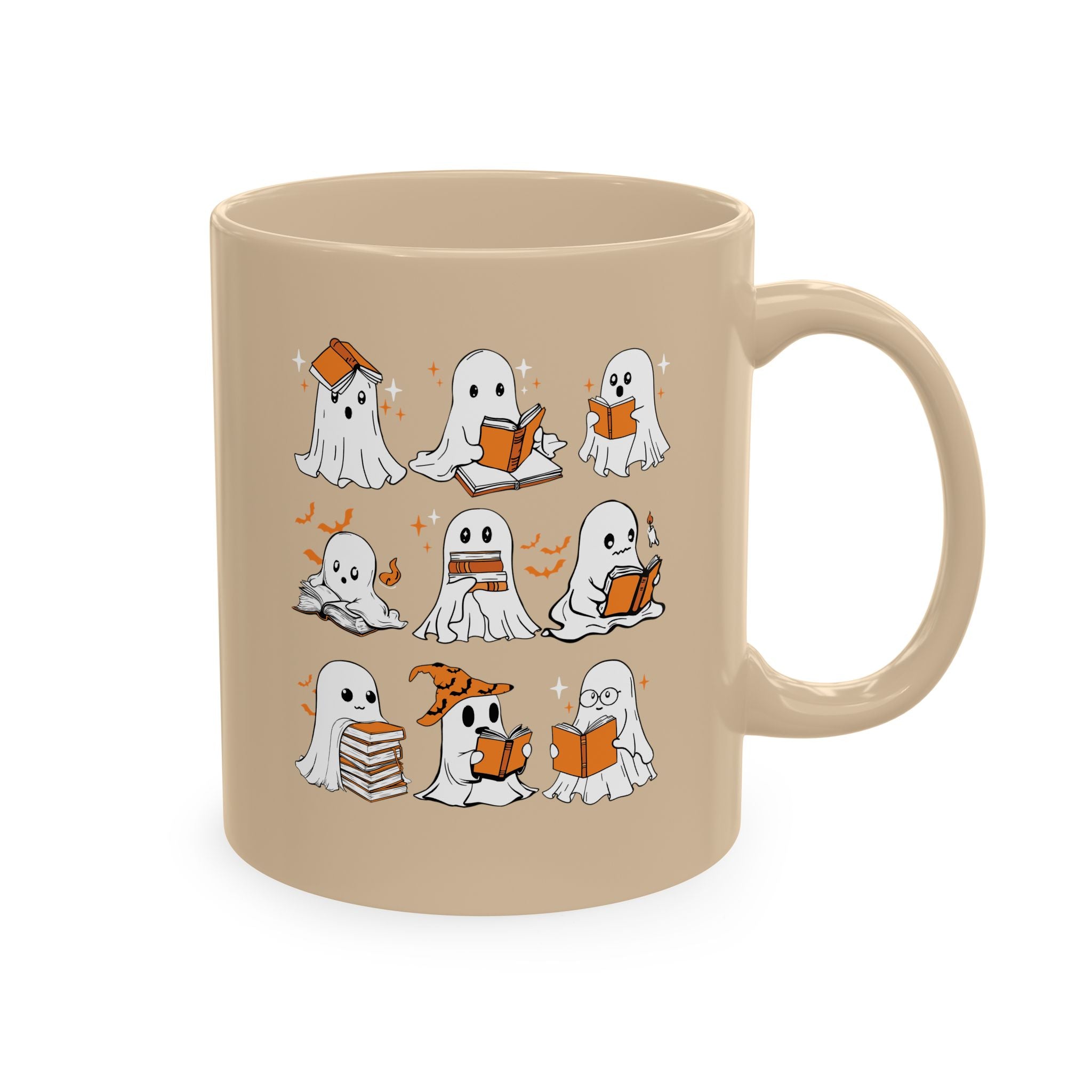 Funny Ghosts Reading Books, 11 oz Ceramic Mug, Halloween Mug Gifts For Reading Lovers