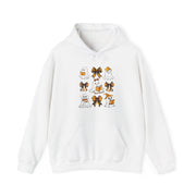 Halloween Ghost Reading Books Hoodie — Cute Ghosts with Orange Coquette Bows Sweatshirt