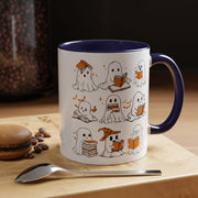 Halloween Ghost Reading Coffee Mug – Cute Spooky Booklover Accent Mug (11/15oz)