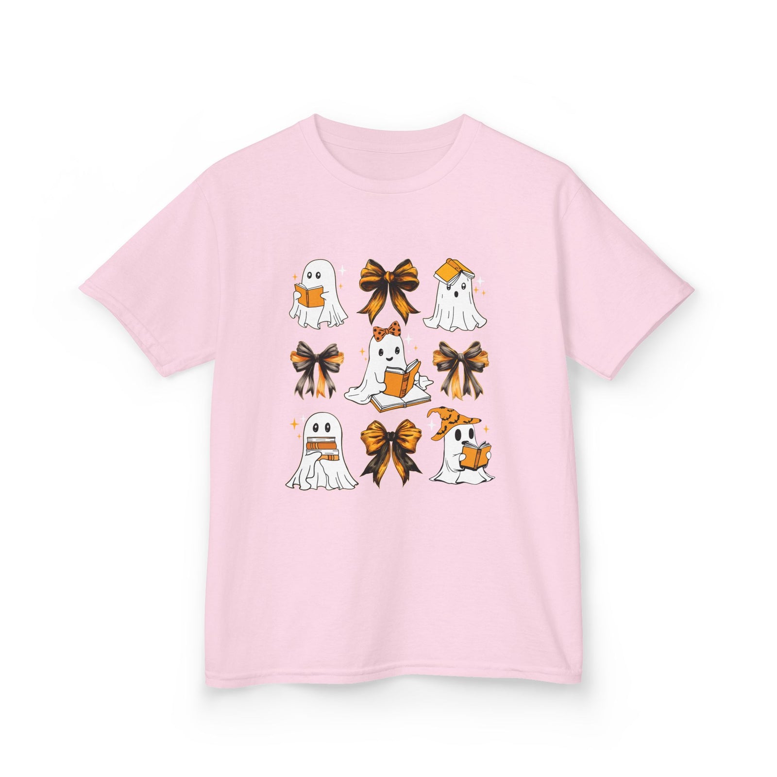 Kids Halloween Ghosts T‑Shirt — Cute Ghosts & Orange Bows Kids Tee