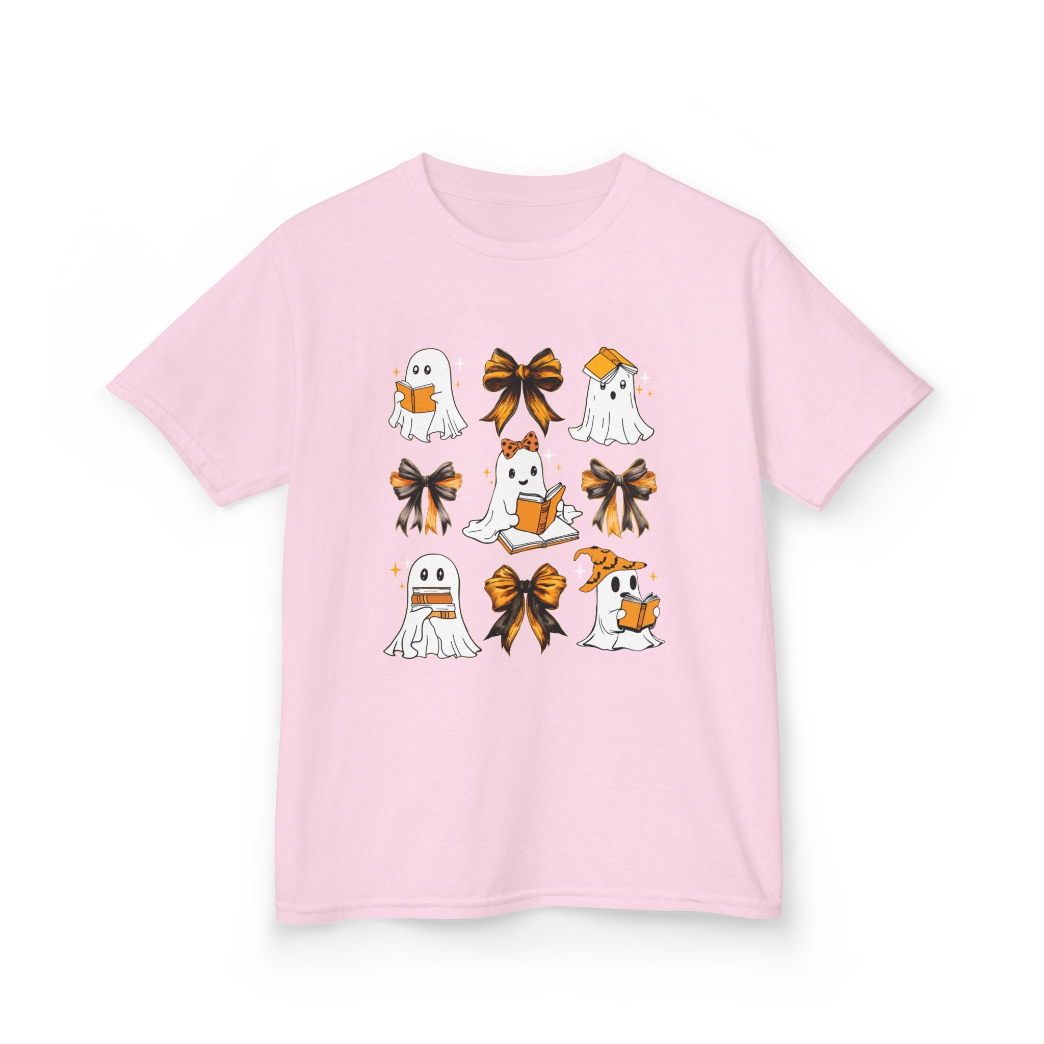 Kids Halloween Ghosts T‑Shirt — Cute Ghosts & Orange Bows Kids Tee