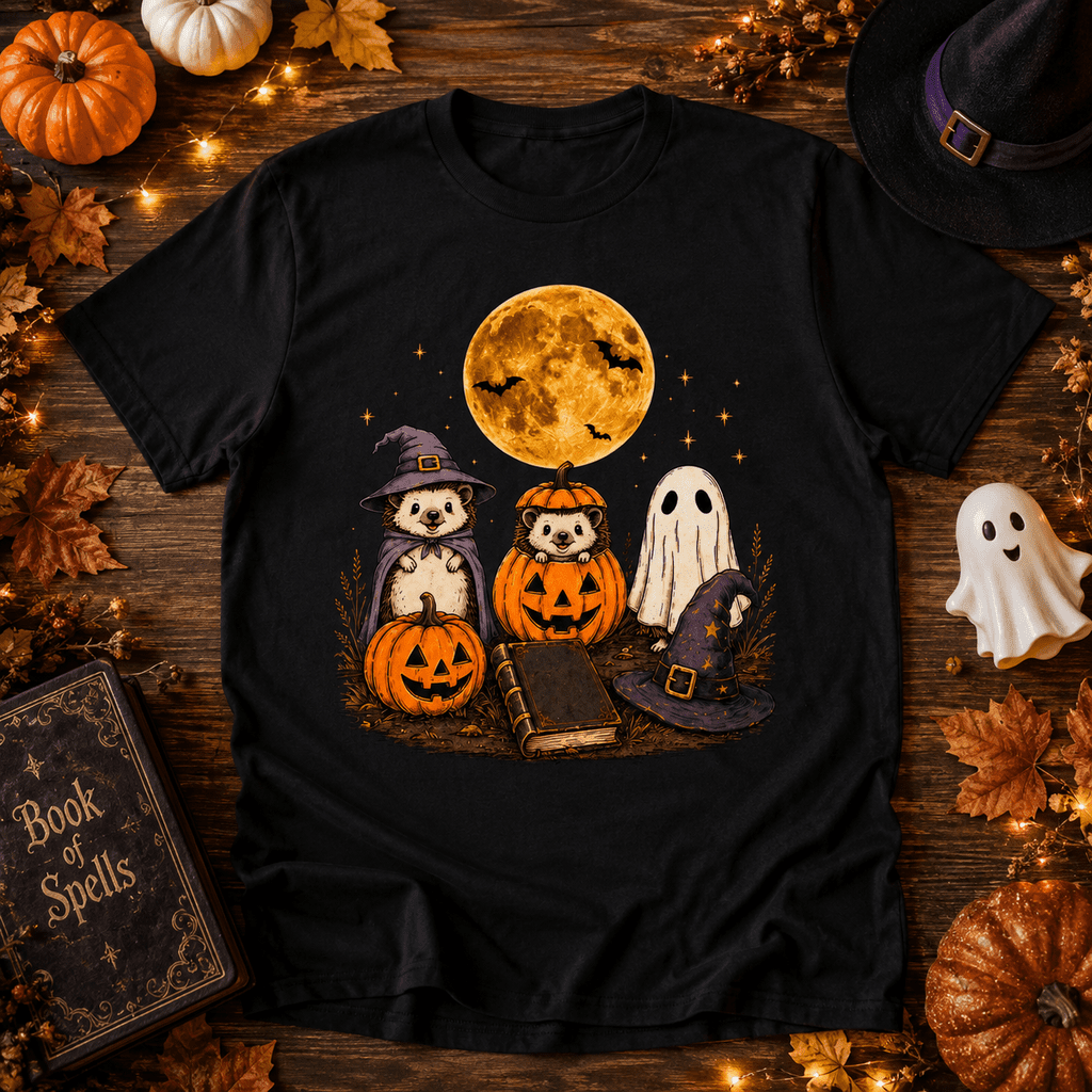 Spooky Ghost Hedgehog Lover Pumpkin Halloween T-Shirt-B4BO