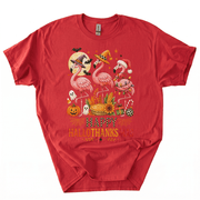 Happy Hallothanksmas Xmas Halloween Thanksgiving Flamingo T-Shirt-Z6VO